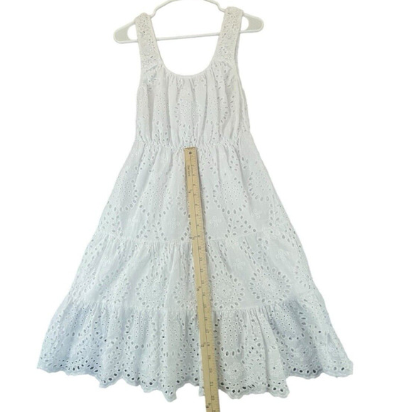 Lungo L'arno Dress Womens Medium Ruffle Hem‎ Cotton Eyelet Midi Sun Cottagecore - Picture 9 of 14